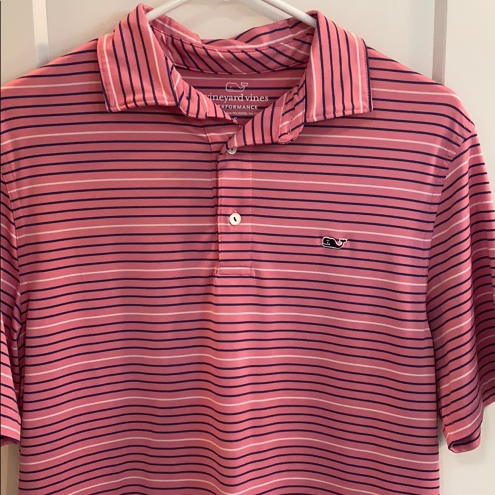 Vineyard Vines pink/blue striped golf polo, small!